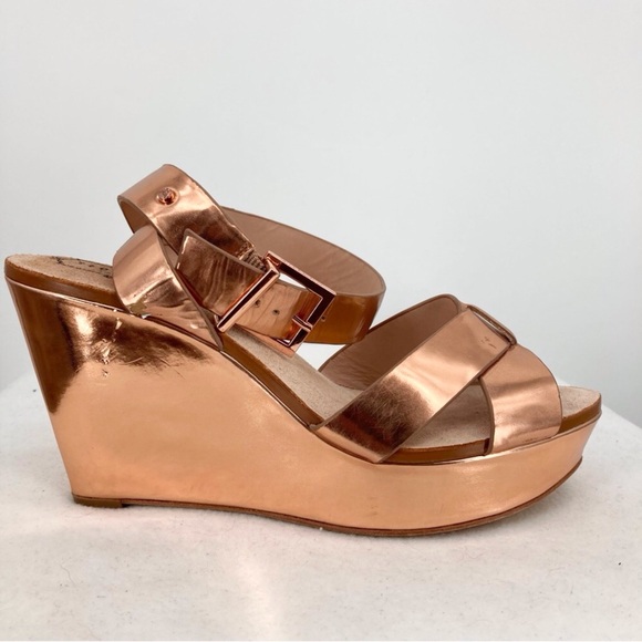 Ted Baker London Merlotte Platform Wedge Rose Gold Sandals Size 8.5 - Picture 3 of 12